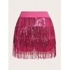 image:imageMakeMeChic Womens Sequin Skirt Sparkle Dance Concert Outfits Fringe Cowgirl Party Mini SkortsHot Pink
