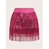 image:imageMakeMeChic Womens Sequin Skirt Sparkle Dance Concert Outfits Fringe Cowgirl Party Mini SkortsHot Pink
