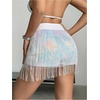 image:imageMakeMeChic Womens Sequin Skirt Sparkle Dance Concert Outfits Fringe Cowgirl Party Mini SkortsWhite