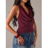 image:imageMakeMeChic Womens Sparkly Open Back Halter Tops Cowl Neck Sleeveless Sexy Y2k Party Club TopBurgundy