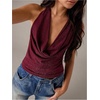image:imageMakeMeChic Womens Sparkly Open Back Halter Tops Cowl Neck Sleeveless Sexy Y2k Party Club TopBurgundy
