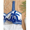 image:imageMakeMeChic Womens Summer Boho Rompers Floral Tropical Twist Cut Out Wide Leg Shorts JumpsuitBlue White