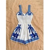 image:imageMakeMeChic Womens Summer Boho Rompers Floral Tropical Twist Cut Out Wide Leg Shorts JumpsuitBlue White