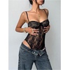 image:imageMakeMeChic Womens Summer Lace Tops Mesh Sheer Backless Bodysuit Going Out Y2K Leotards Tank TopsBlack