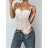 image:imageMakeMeChic Womens Summer Lace Tops Mesh Sheer Backless Bodysuit Going Out Y2K Leotards Tank TopsWhite