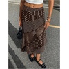 image:imageMakeMeChic Womens Summer Midi Skirts Boho Floral Lace Polka Dots Asymmetrical Ruffle SkirtCoffee Brown