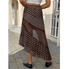 image:imageMakeMeChic Womens Summer Midi Skirts Boho Floral Lace Polka Dots Asymmetrical Ruffle SkirtCoffee Brown