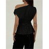 image:imageMakeMeChic Womens Summer Off The Shoulder Asymmetrical Tank Top Cinched Waist Tie Back Business Casual TopsBlack
