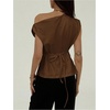 image:imageMakeMeChic Womens Summer Off The Shoulder Asymmetrical Tank Top Cinched Waist Tie Back Business Casual TopsBrown