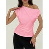 image:imageMakeMeChic Womens Summer Off The Shoulder Asymmetrical Tank Top Cinched Waist Tie Back Business Casual TopsPink