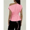 image:imageMakeMeChic Womens Summer Off The Shoulder Asymmetrical Tank Top Cinched Waist Tie Back Business Casual TopsPink