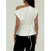 image:imageMakeMeChic Womens Summer Off The Shoulder Asymmetrical Tank Top Cinched Waist Tie Back Business Casual TopsWhite