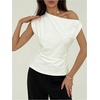 image:imageMakeMeChic Womens Summer Off The Shoulder Asymmetrical Tank Top Cinched Waist Tie Back Business Casual TopsWhite