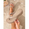 image:imageMakeMeChic Womens Summer PU Leather Toe Post Platform Sandals Flip Flops ShoesKhaki