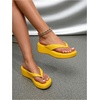 image:imageMakeMeChic Womens Summer PU Leather Toe Post Platform Sandals Flip Flops ShoesYellow