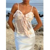 image:imageMakeMeChic Womens Summer Sequin Crop Tops Sparkly Tie Front Ruffle Party Night Out Cami TopApricot