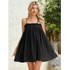 image:imageMakeMeChic Womens Sundress Beach Dress Sleeveless Ruffle Swing Shirred Casual Flowy Babydoll Summer Mini DressesBlack
