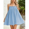 image:imageMakeMeChic Womens Sundress Beach Dress Sleeveless Ruffle Swing Shirred Casual Flowy Babydoll Summer Mini DressesLight Blue