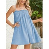 image:imageMakeMeChic Womens Sundress Beach Dress Sleeveless Ruffle Swing Shirred Casual Flowy Babydoll Summer Mini DressesLight Blue