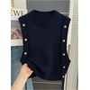 image:imageMakeMeChic Womens Sweater Vest Knit Sleeveless Metal Button Retro Vintage TopsBlue