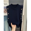 image:imageMakeMeChic Womens Sweater Vest Knit Sleeveless Metal Button Retro Vintage TopsBlue
