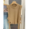 image:imageMakeMeChic Womens Sweater Vest Knit Sleeveless Metal Button Retro Vintage TopsKhaki