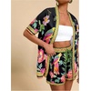 image:imageMakeMeChic Womens Two Piece Sets Summer Tropical Vacation Outfits Boho Floral Kimono Tops Shorts SetBlack