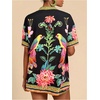 image:imageMakeMeChic Womens Two Piece Sets Summer Tropical Vacation Outfits Boho Floral Kimono Tops Shorts SetBlack
