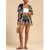 image:imageMakeMeChic Womens Two Piece Sets Summer Tropical Vacation Outfits Boho Floral Kimono Tops Shorts SetBlack