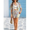 image:imageMakeMeChic Womens Two Piece Sets Summer Tropical Vacation Outfits Boho Floral Kimono Tops Shorts SetBoho Blue and Yellow