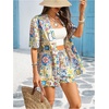 image:imageMakeMeChic Womens Two Piece Sets Summer Tropical Vacation Outfits Boho Floral Kimono Tops Shorts SetBoho Blue and Yellow