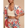 image:imageMakeMeChic Womens Two Piece Sets Summer Tropical Vacation Outfits Boho Floral Kimono Tops Shorts SetBoho Pink and Beige