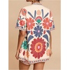 image:imageMakeMeChic Womens Two Piece Sets Summer Tropical Vacation Outfits Boho Floral Kimono Tops Shorts SetBoho Pink and Beige