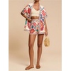 image:imageMakeMeChic Womens Two Piece Sets Summer Tropical Vacation Outfits Boho Floral Kimono Tops Shorts SetBoho Pink and Beige