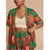 image:imageMakeMeChic Womens Two Piece Sets Summer Tropical Vacation Outfits Boho Floral Kimono Tops Shorts SetGreen