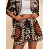 image:imageMakeMeChic Womens Two Piece Sets Summer Tropical Vacation Outfits Boho Floral Kimono Tops Shorts SetKhaki