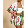 image:imageMakeMeChic Womens Two Piece Sets Summer Tropical Vacation Outfits Boho Floral Kimono Tops Shorts SetMulticolor