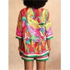 image:imageMakeMeChic Womens Two Piece Sets Summer Tropical Vacation Outfits Boho Floral Kimono Tops Shorts SetPink and Green