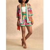image:imageMakeMeChic Womens Two Piece Sets Summer Tropical Vacation Outfits Boho Floral Kimono Tops Shorts SetPink and Green