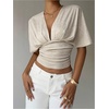 image:imageMakeMeChic Womens Y2k Crop Tops Deep V Neck Dolman Sleeve Tops Summer Blouse Going Out TopsApricot