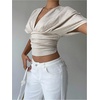 image:imageMakeMeChic Womens Y2k Crop Tops Deep V Neck Dolman Sleeve Tops Summer Blouse Going Out TopsApricot