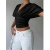 image:imageMakeMeChic Womens Y2k Crop Tops Deep V Neck Dolman Sleeve Tops Summer Blouse Going Out TopsBlack