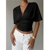 image:imageMakeMeChic Womens Y2k Crop Tops Deep V Neck Dolman Sleeve Tops Summer Blouse Going Out TopsBlack