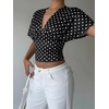 image:imageMakeMeChic Womens Y2k Crop Tops Deep V Neck Dolman Sleeve Tops Summer Blouse Going Out TopsBlack Polka Dots