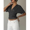 image:imageMakeMeChic Womens Y2k Crop Tops Deep V Neck Dolman Sleeve Tops Summer Blouse Going Out TopsBlack Polka Dots