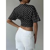 image:imageMakeMeChic Womens Y2k Crop Tops Deep V Neck Dolman Sleeve Tops Summer Blouse Going Out TopsBlack Polka Dots