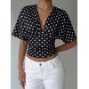 image:imageMakeMeChic Womens Y2k Crop Tops Deep V Neck Dolman Sleeve Tops Summer Blouse Going Out TopsBlack Polka Dots
