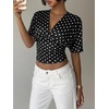 image:imageMakeMeChic Womens Y2k Crop Tops Deep V Neck Dolman Sleeve Tops Summer Blouse Going Out TopsBlack Polka Dots