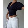 image:imageMakeMeChic Womens Y2k Crop Tops Deep V Neck Dolman Sleeve Tops Summer Blouse Going Out TopsBlue