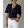 image:imageMakeMeChic Womens Y2k Crop Tops Deep V Neck Dolman Sleeve Tops Summer Blouse Going Out TopsBlue